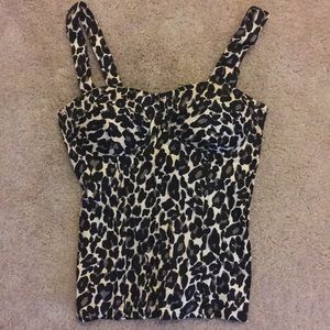 A black and white leopard print bustier